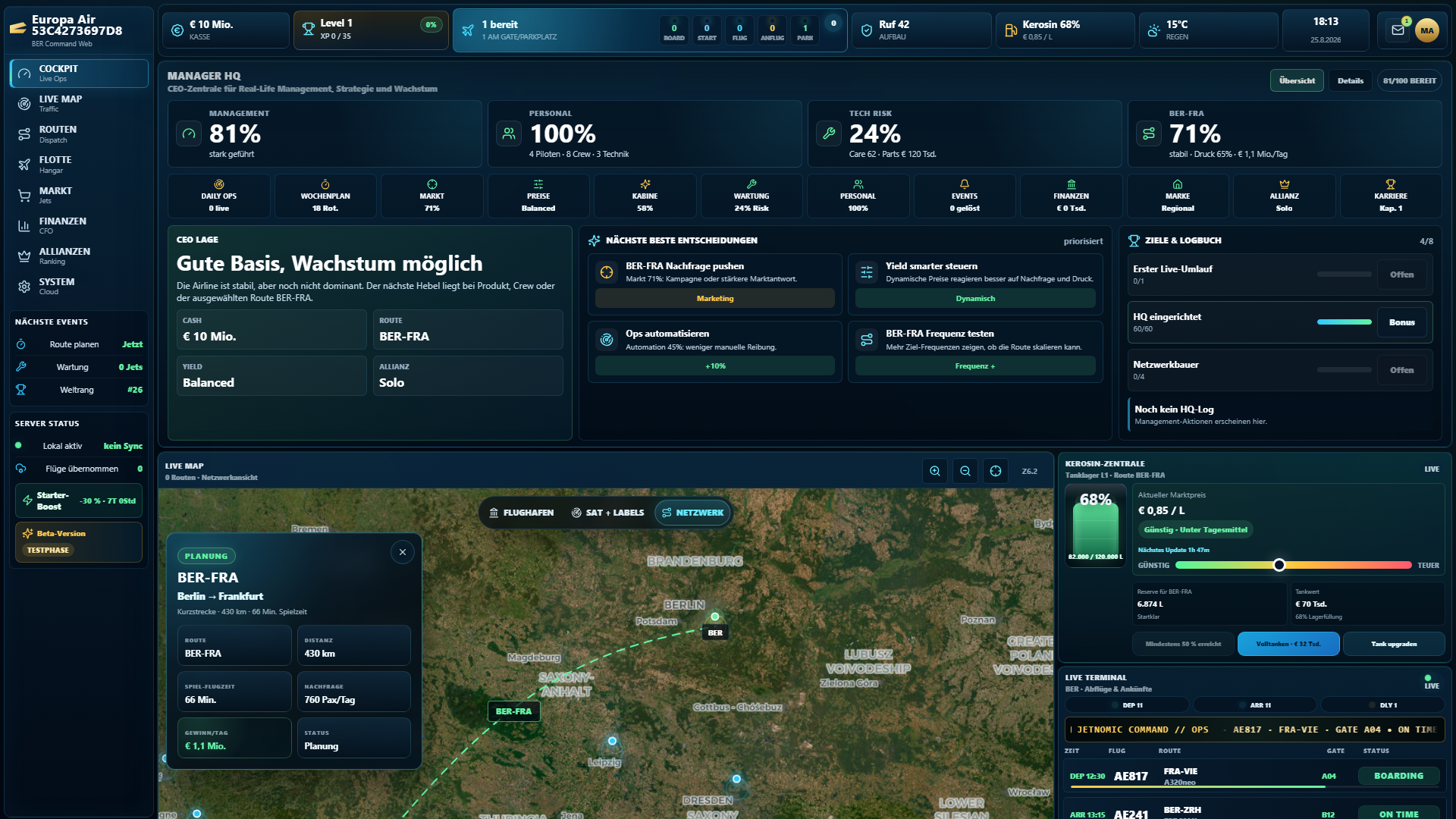 Airline Manager Live Cockpit und Manager HQ
